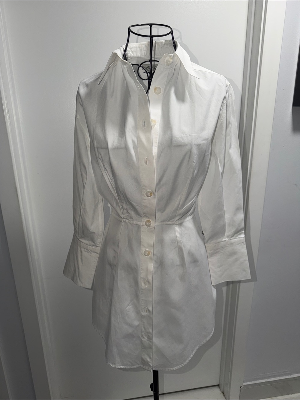 Anna Quan White Long-Sleeve Button Shirt Dress